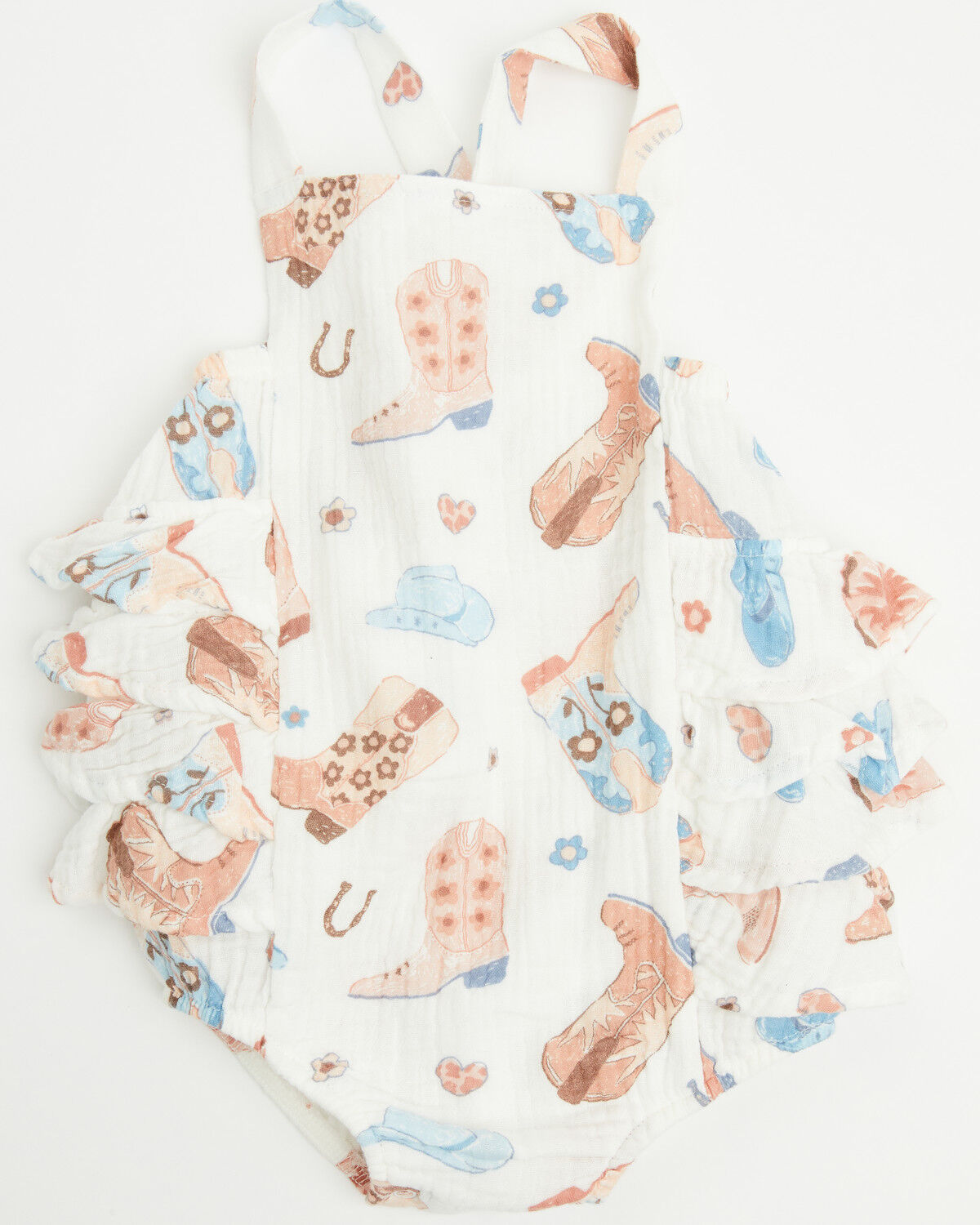 Image #1 - Angel Dear Infant Girls' Cowboy Boots Ruffle Sunsuit Onesie, White, hi-res