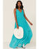En Creme Women's Metallic Dobby Dot Maxi Dress , Teal, hi-res