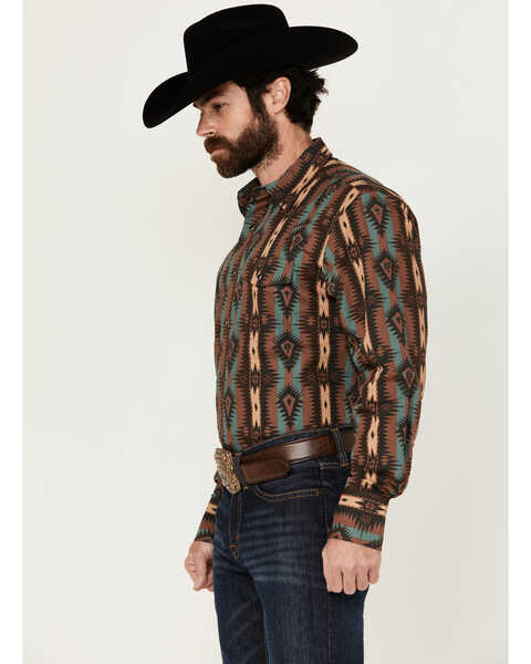 Image #2 - Wrangler Men's Southwestern Print Long Sleeve Snap Western Shirt, Brown, hi-res