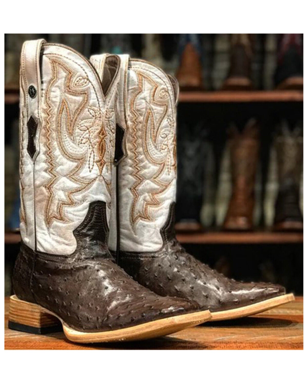 Tanner Mark Men's Full Quill Ostrich Exotic Western Boot - Broad Square Toe, Honey, hi-res