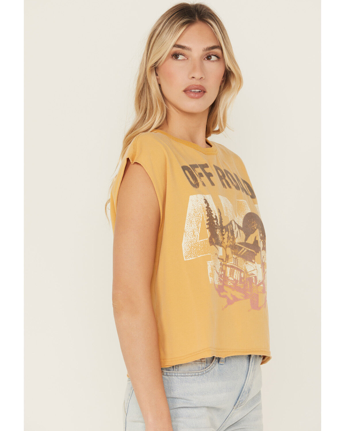 Image #2 - Cleo + Wolf Women's Drop Shoulder Graphic Tank Top, Yellow, hi-res