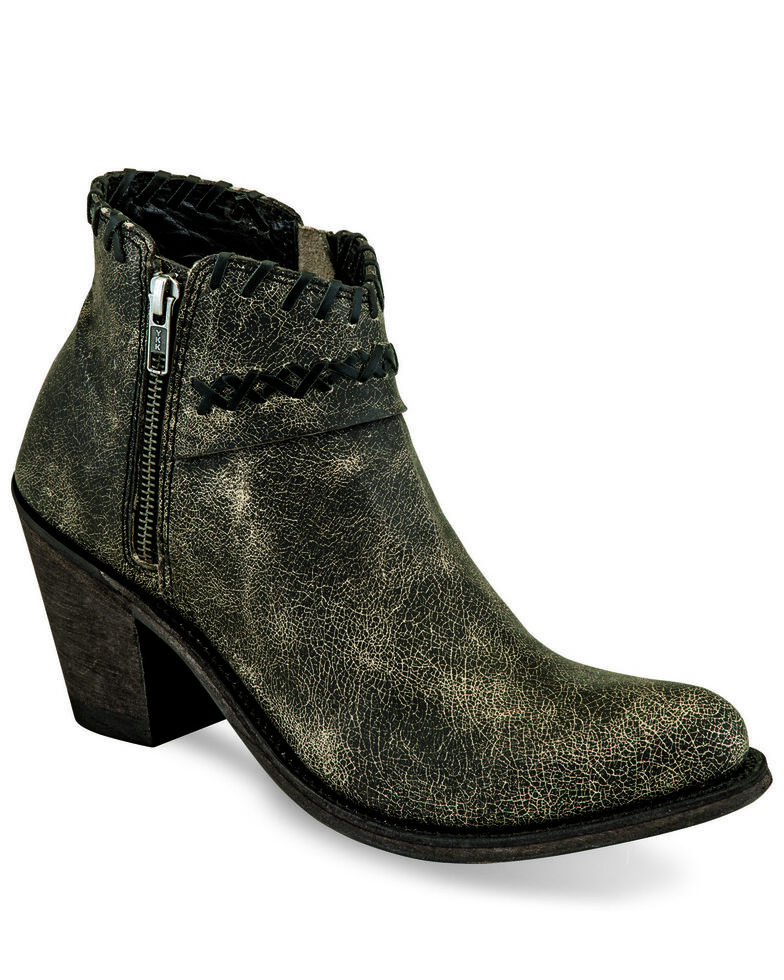 Old West Women's Distressed Whipstitch Fashion Booties - Pointed Toe, Charcoal, hi-res