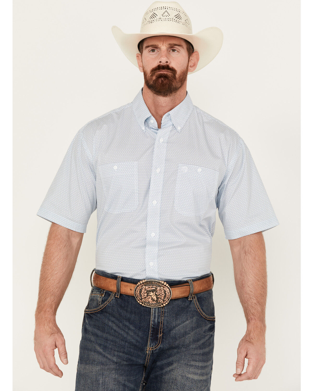 Image #1 - George Strait by Wrangler Men's Geo Print Short Sleeve Button-Down Western Shirt, , hi-res