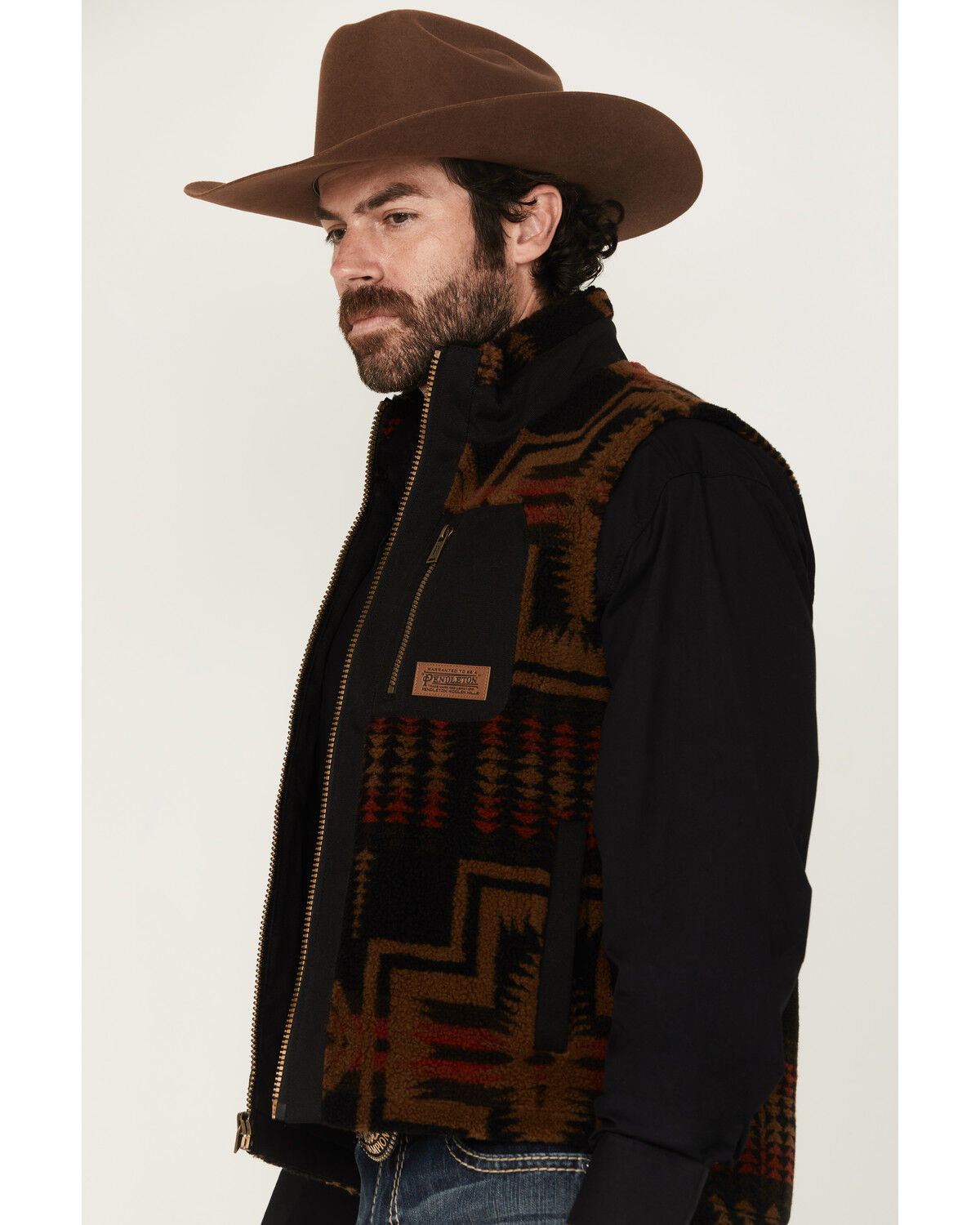 Image #2 - Pendleton Men's Ridgeline Printed Berber Fleece Vest, Black, hi-res