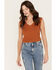 Image #2 - Cleo + Wolf Women's Ribbed V-Neck Tank, Brown, hi-res