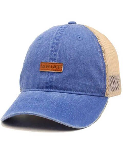 Ariat Men's Leather Logo Patch Ball Cap , Blue, hi-res
