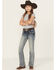Image #3 - Shyanne Girls' Washed Bow Pocket Bootcut Stretch Denim Jeans, Dark Grey, hi-res