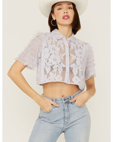 Free People Women's Madonna Lilac Top, Periwinkle, hi-res