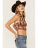Image #3 - Shyanne Women's Floral Print Smocked Halter Crop Top, Chestnut, hi-res