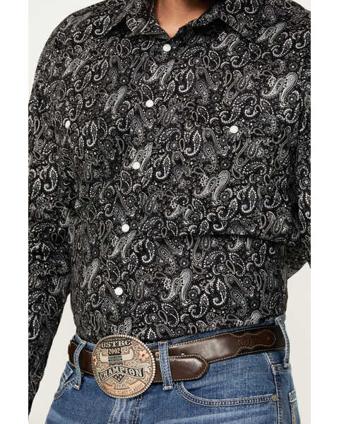 Image #3 - Rough Stock by Panhandle Men's Paisley Print Long Sleeve Snap Stretch Western Shirt, Charcoal, hi-res
