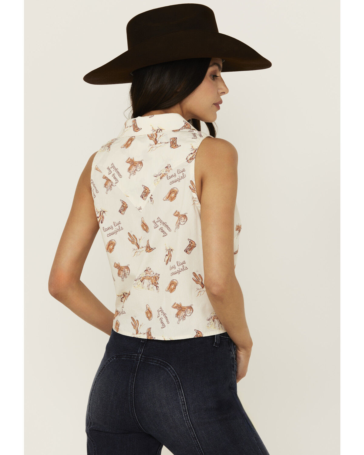 Image #4 - Wrangler Women's Conversation Print Sleeveless Tie-Front Shirt, White, hi-res