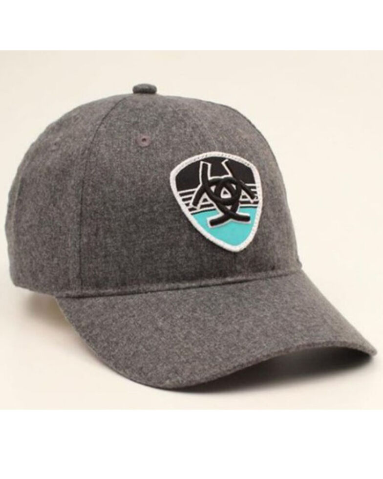 Ariat Men's Striped Shield Logo Patch Flex Fit Ball Cap , Grey, hi-res