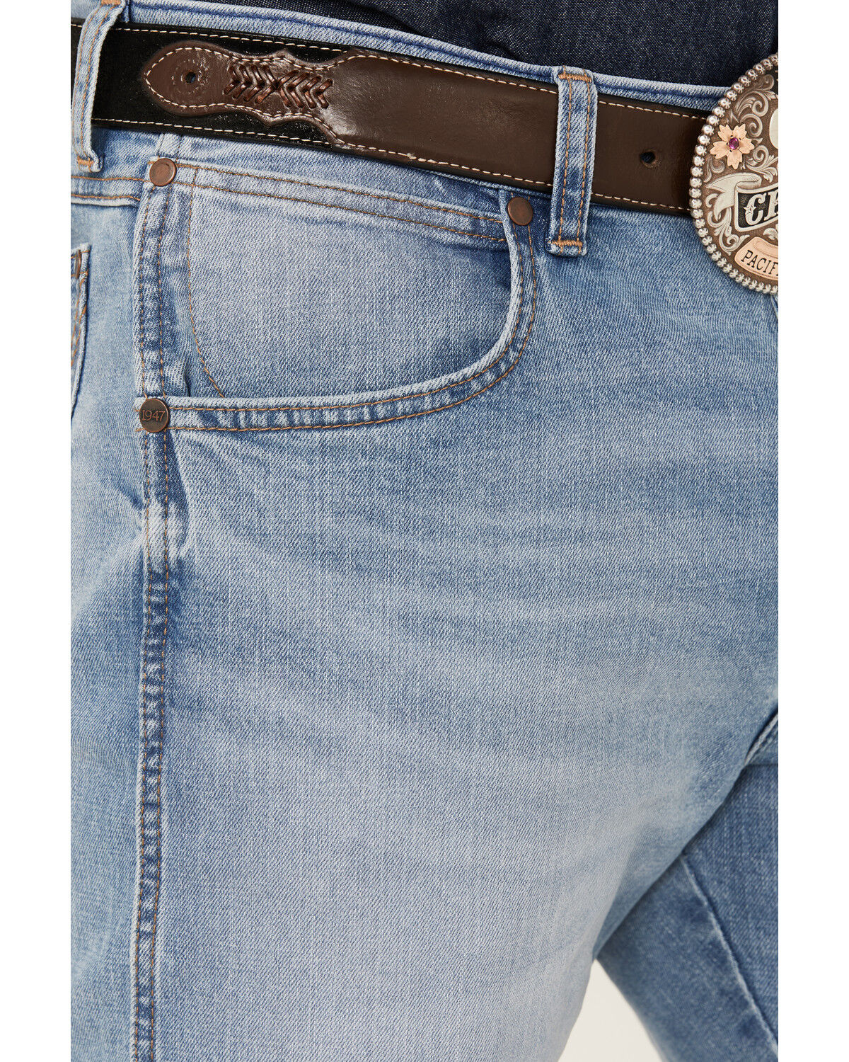 Image #2 - Wrangler Retro Men's Woodmere Light Wash Slim Bootcut Stretch Denim Jeans, Light Wash, hi-res