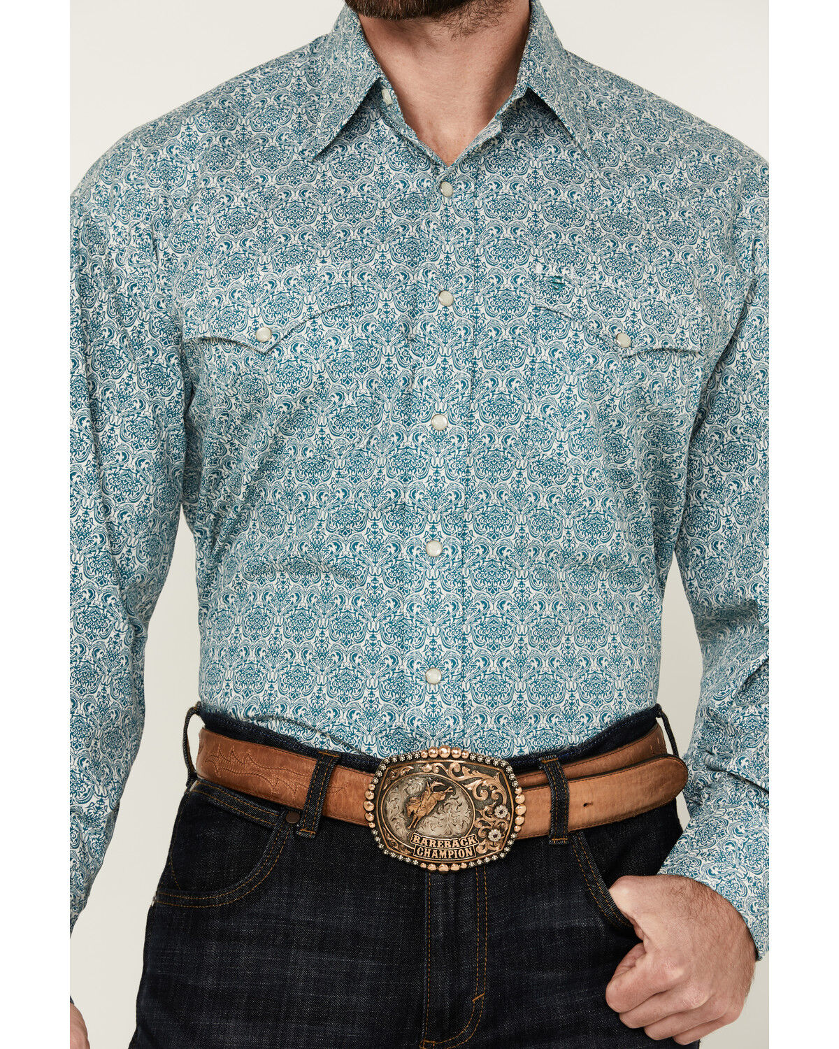 Image #3 - Stetson Men's Medallion Print Long Sleeve Snap Western Shirt, Teal, hi-res
