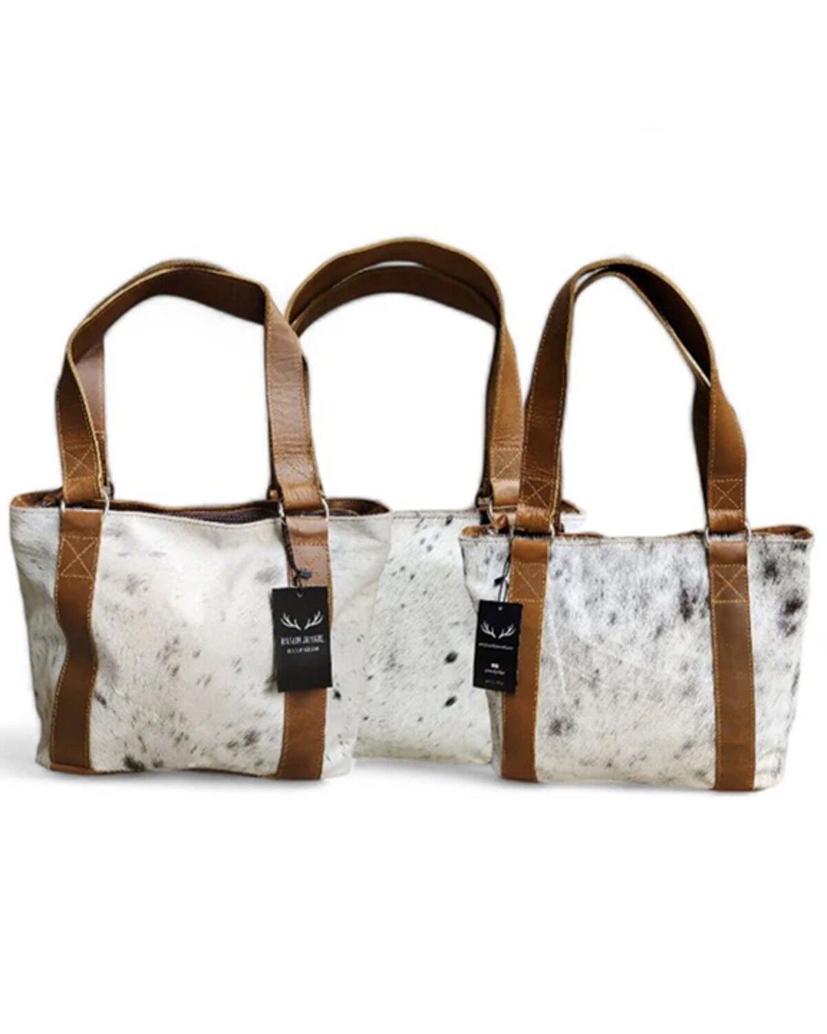 Image #1 - Ranch Junkie Women's Highlands Cowhide Tote Bag, Black/white, hi-res