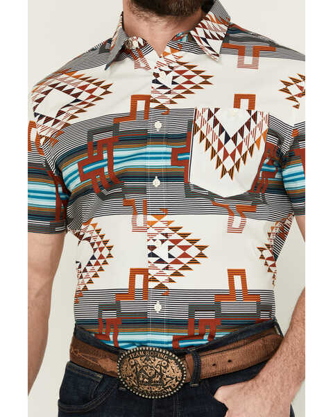 Image #3 - RANK 45® Men's Flash Fire Exploded Southwestern Print Short Sleeve Button-Down Performance Stretch Western Shirt , Ivory, hi-res