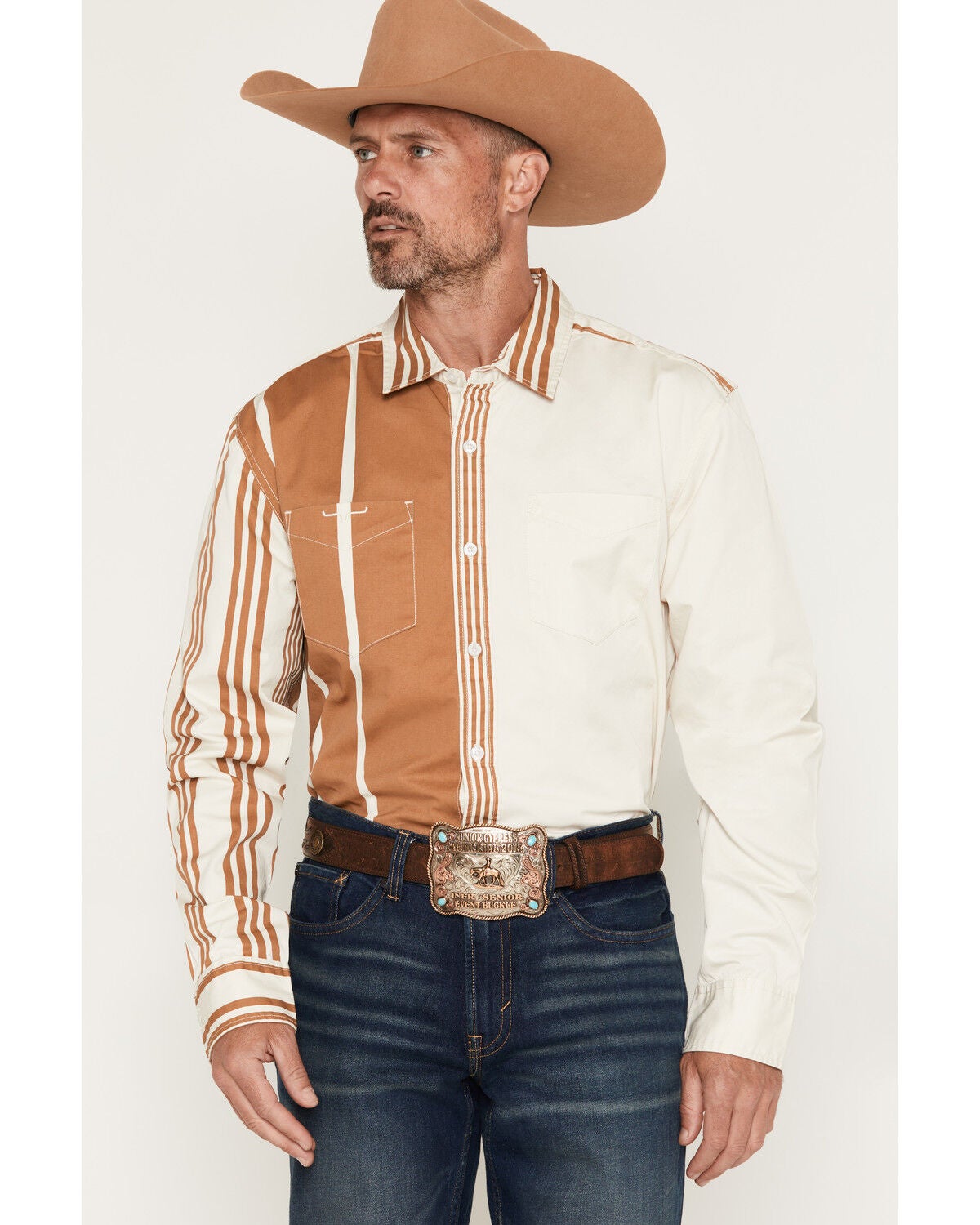 Image #1 - Zach Top X Kimes Ranch Men's Berry Striped Long Sleeve Button-Down Western Shirt, Natural, hi-res