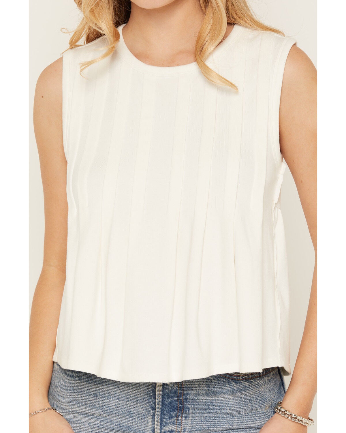 Image #3 - By Together Women's Solid Pin Tuck Sleeveless Tank Top, Cream, hi-res