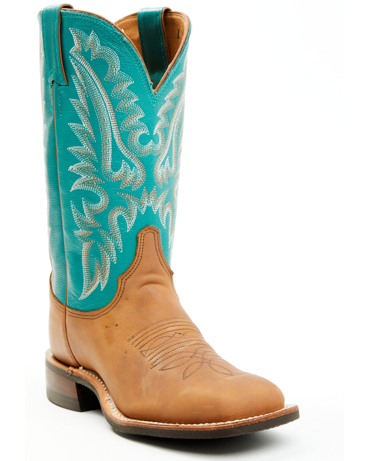 Image #1 - Justin Women's Shay Distressed Performance Western Boots - Broad Square Toe, Cognac, hi-res