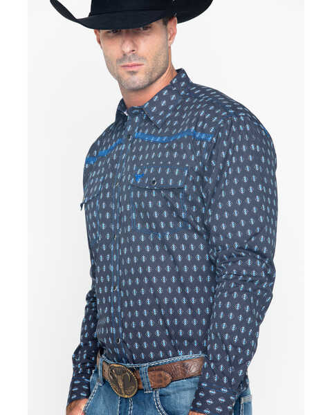 Cowboy Hardware Men's Diamond Print Long Sleeve Western Shirt , Navy, hi-res