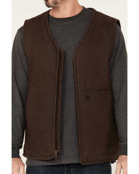 Image #3 - Hawx Men's Weathered Canvas Zip-Front Sherpa Lined Work Vest - Tall , Brown, hi-res
