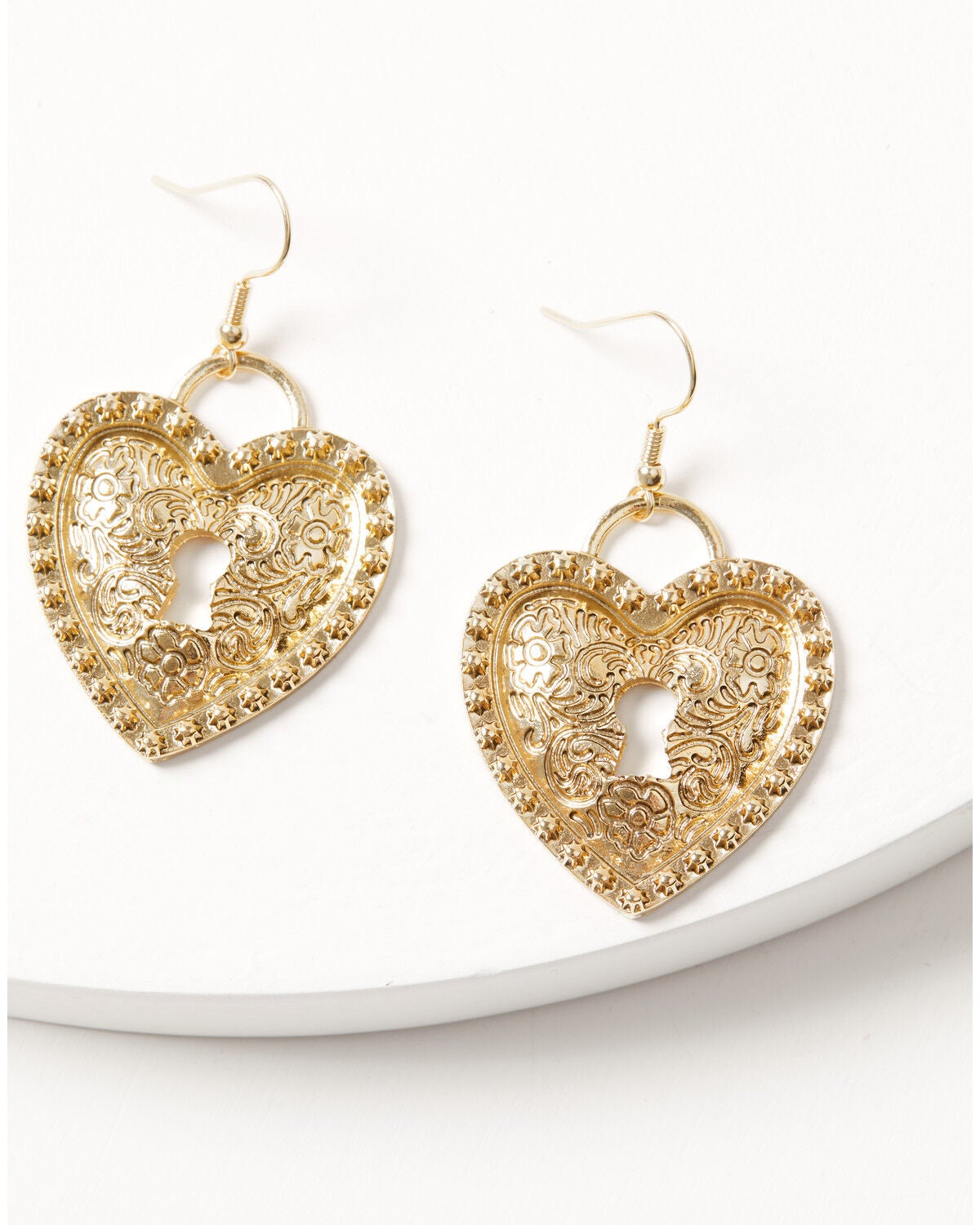 Image #1 - Shyanne Women's Western Muse Heart Concho Earrings, Gold, hi-res