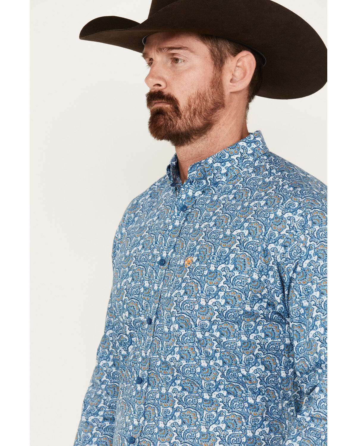 Image #2 - Ariat Men's Gentry Paisley Print Long Sleeve Button-Down Western Shirt, Blue, hi-res