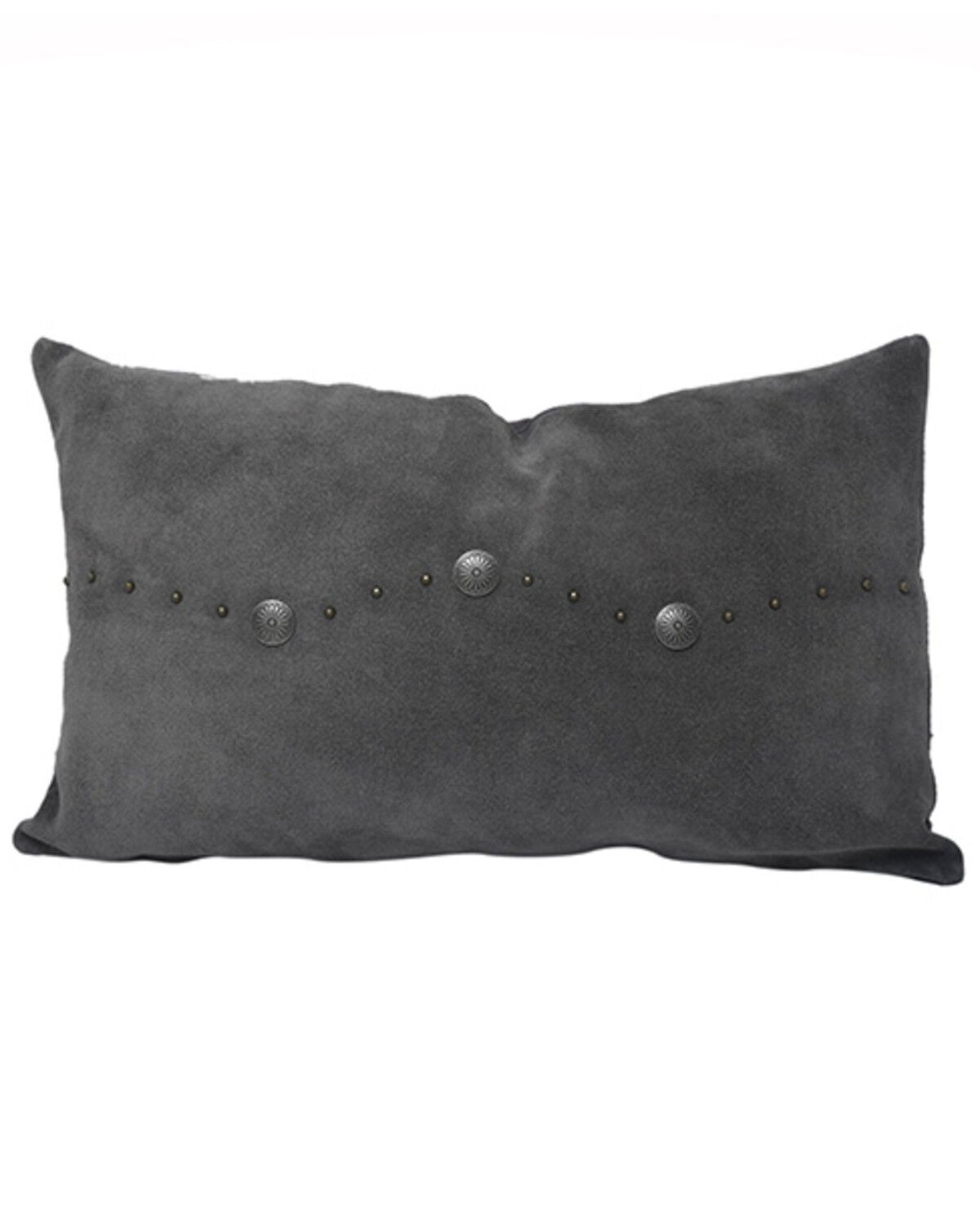 Image #1 - HiEnd Accents Western Suede Antique Silver Concho & Studded Lumbar Pillow, Grey, hi-res