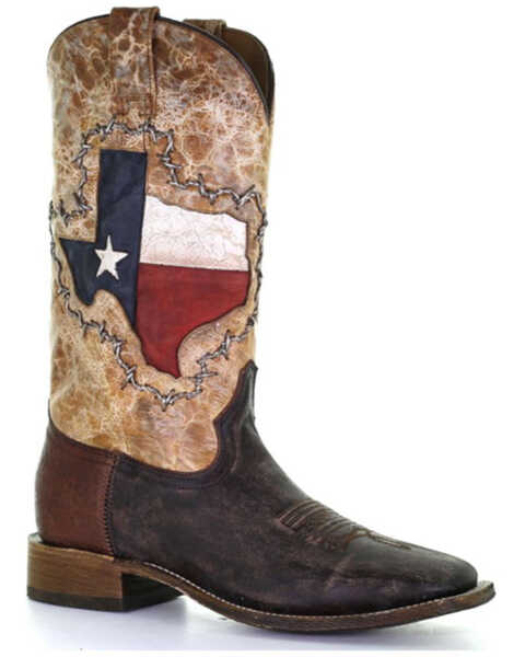 Image #1 - Corral Men's Texas Flag Shaft Western Boots - Broad Square Toe, Brown, hi-res