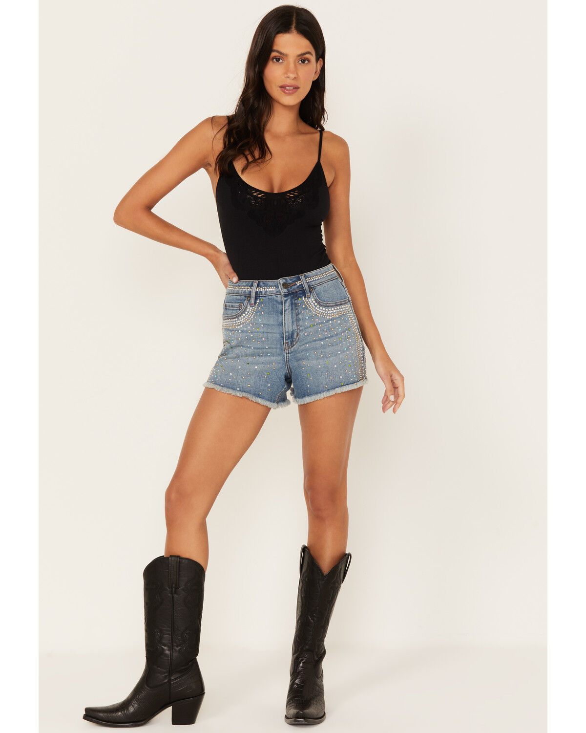 Image #1 - Idyllwind Women's Shiloh Drive Light Wash High Rise Rhinestone Studded Shorts, , hi-res