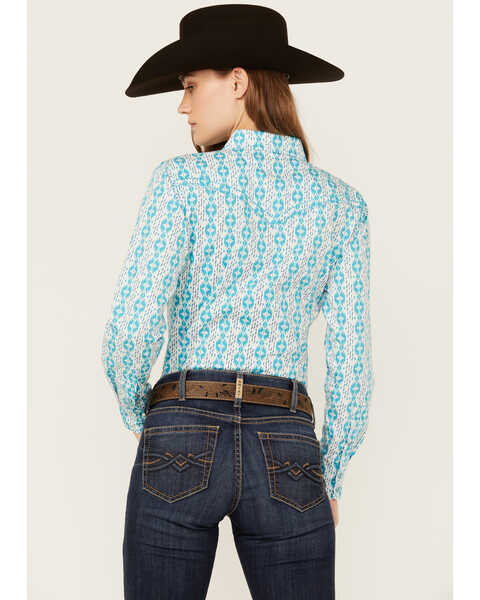Image #4 - Cowboy Hardware Women's Southwestern Print Long Sleeve Snap Western Shirt , Turquoise, hi-res