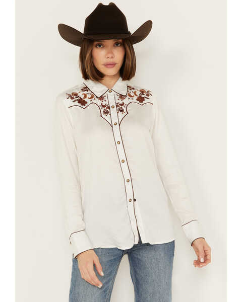 Ariat Women's Elsa Floral Embroidered Long Sleeve Snap Western Shirt, White, hi-res