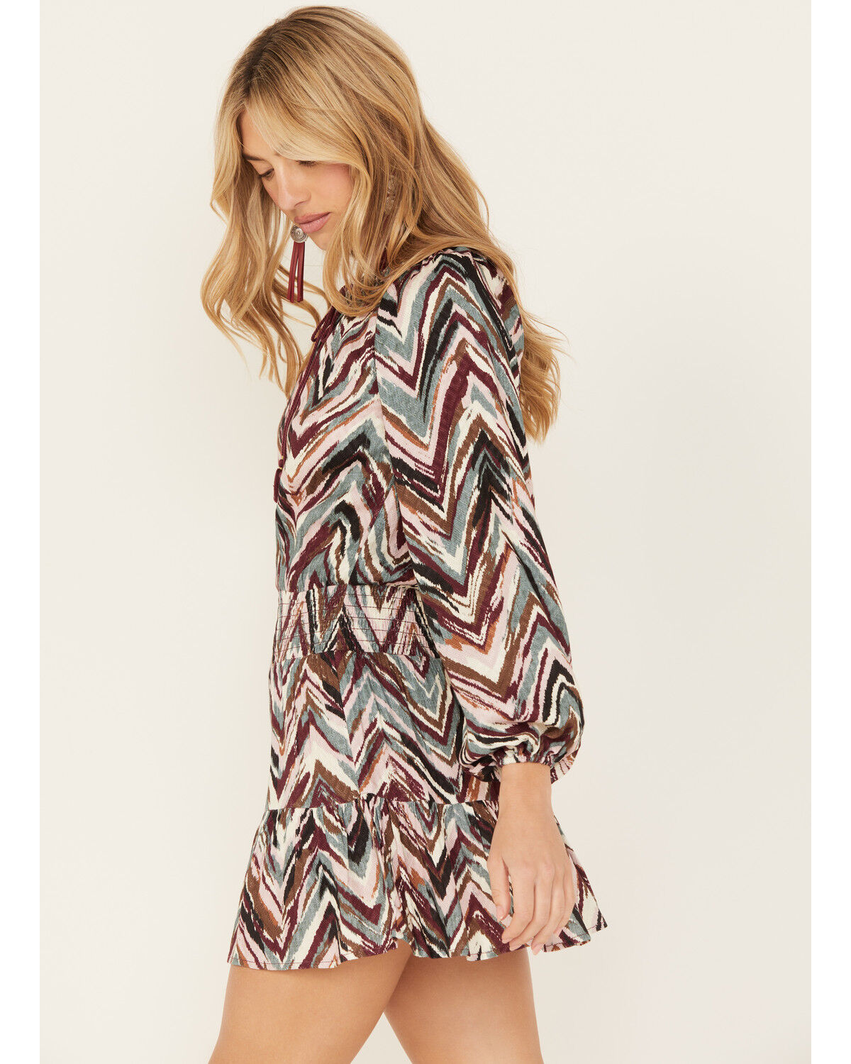 Image #2 - Shyanne Women's Dobby Printed Mini Dress, Maroon, hi-res