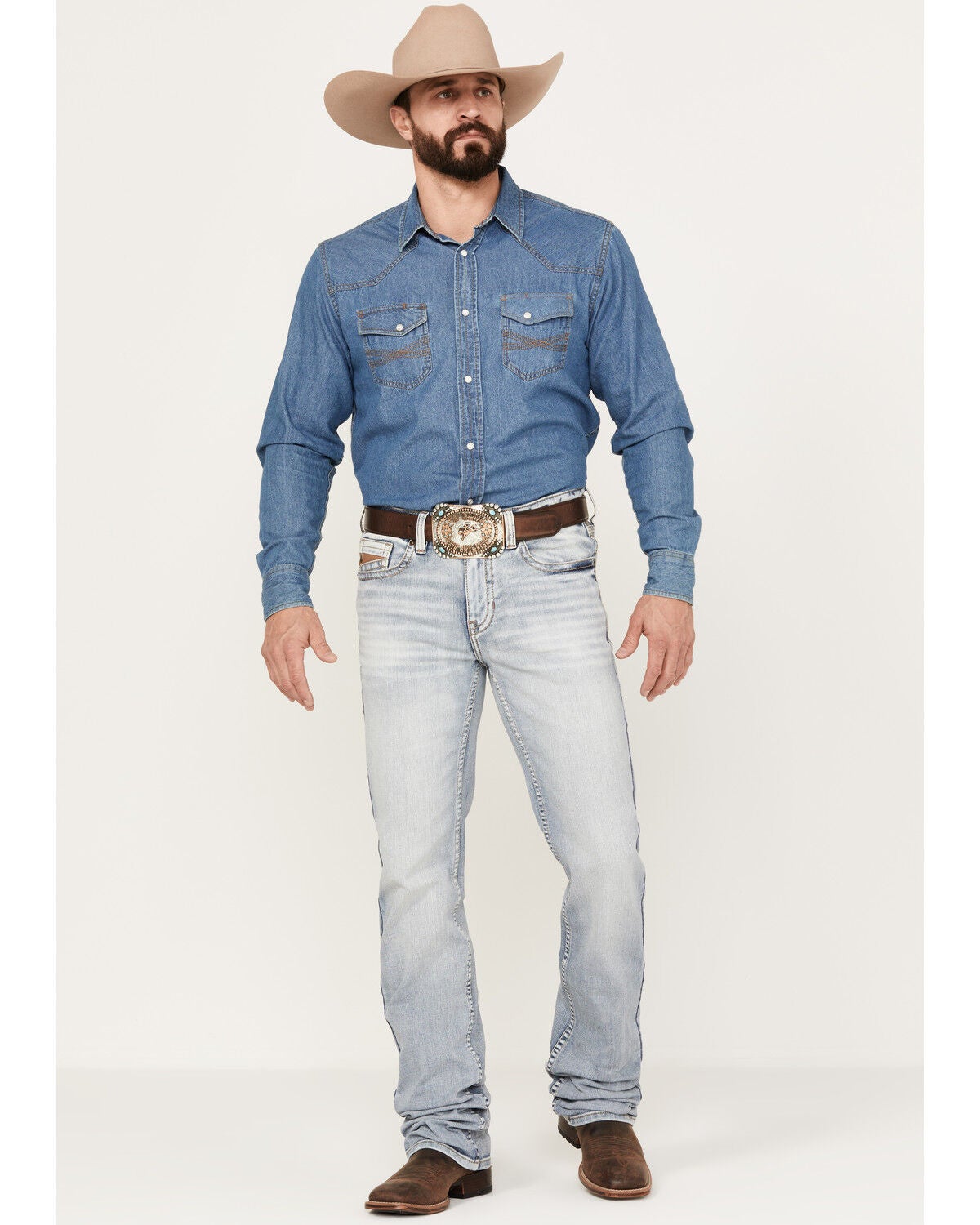 RANK 45&reg; Men's Ringo Light Wash Stackable Straight Performance Stretch Denim Jeans, Blue, hi-res