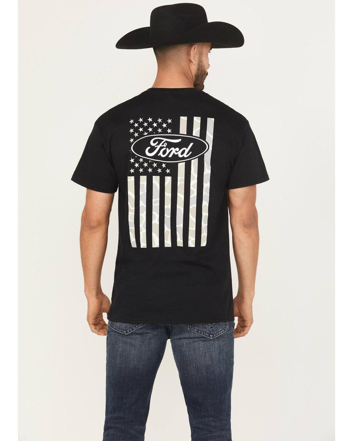 Image #1 - Buckwear Men's Ford Camo Flag Short Sleeve Graphic T-Shirt, Black, hi-res