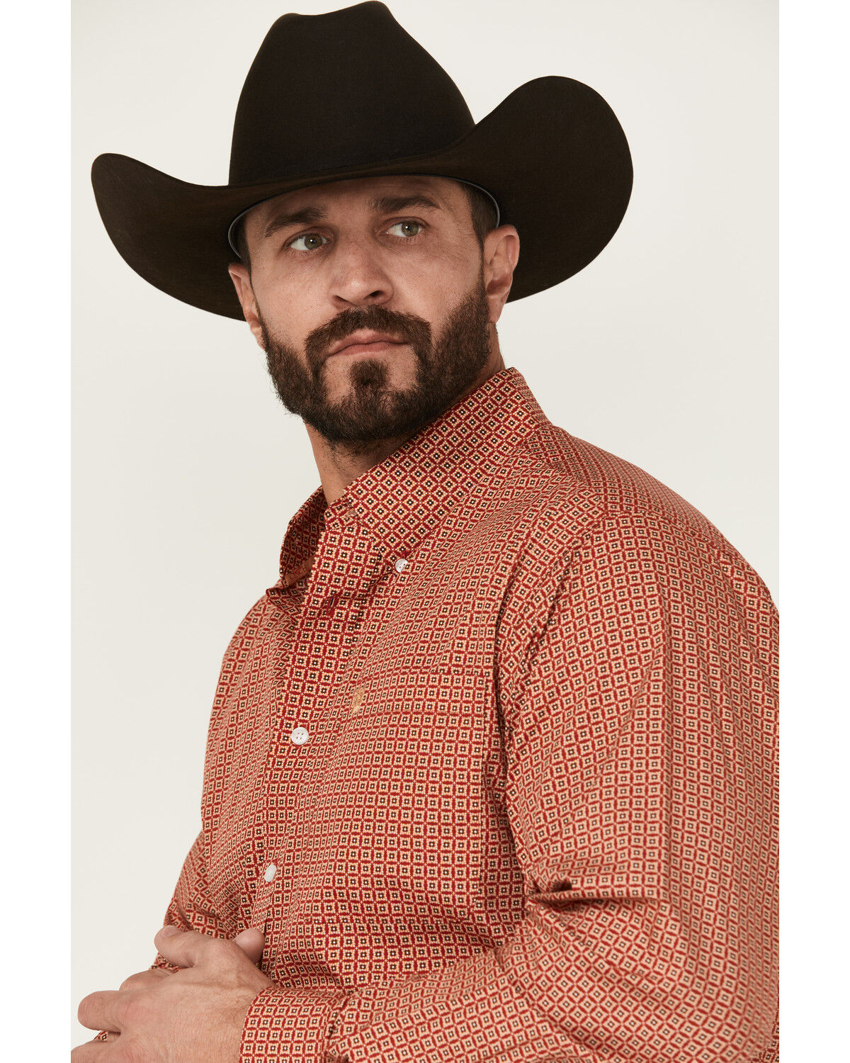 Image #2 - Cinch Men's Geo Print Long Sleeve Button-Down Western Shirt, Red, hi-res