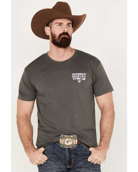 Image #1 - Cowboy Hardware Men's Country It's Who I Am Short Sleeve Graphic T-Shirt, Charcoal, hi-res