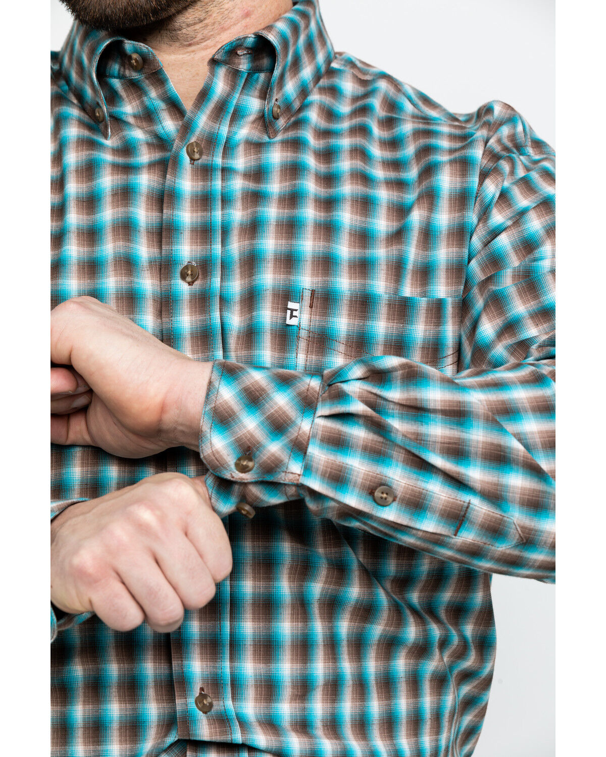 Image #4 - Tuf Cooper Men's Competition Brown Check Plaid Long Sleeve Western Shirt, Brown, hi-res