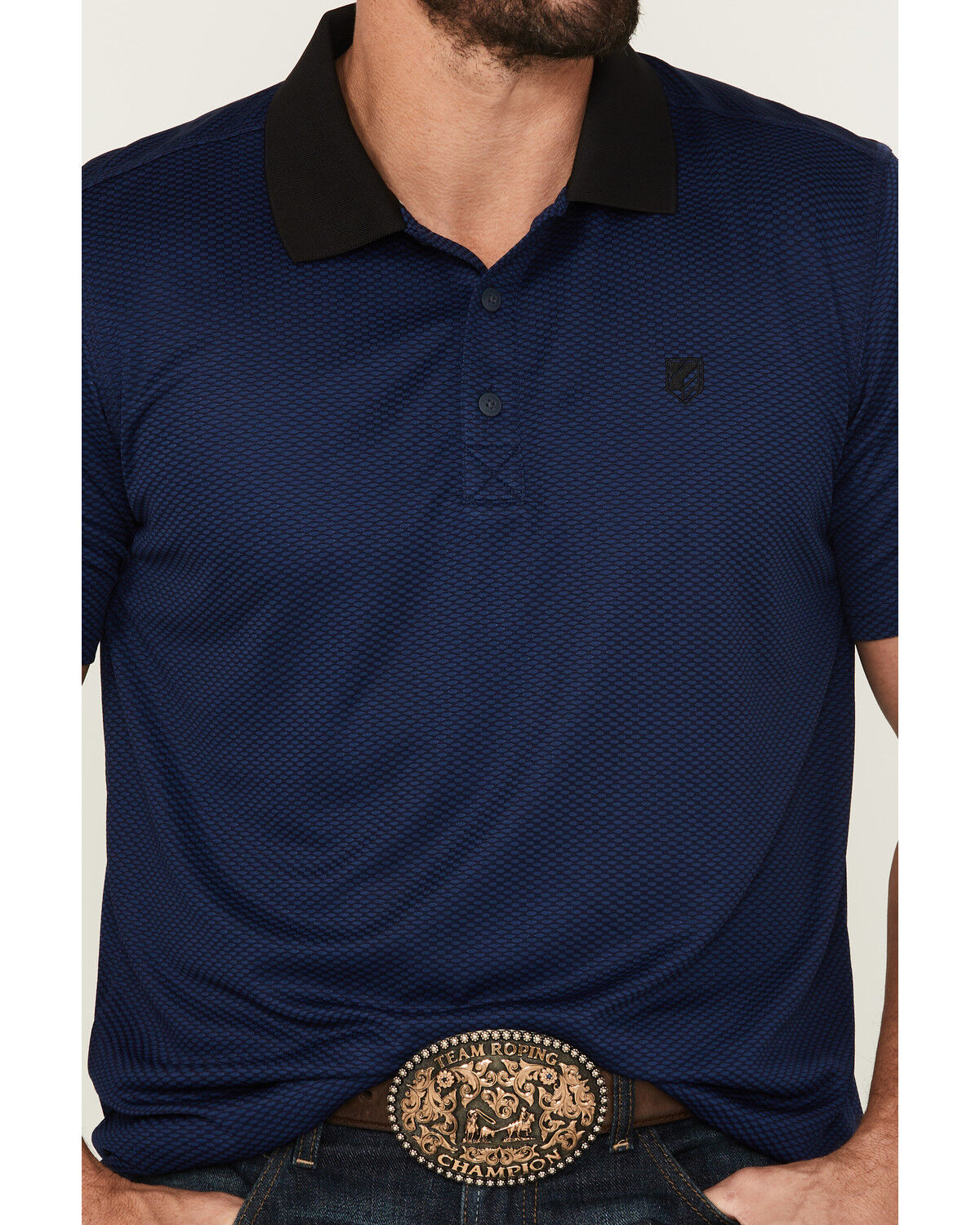 Image #3 - RANK 45® Men's Pickup Geo Print Short Sleeve Button-Down Polo Shirt, Blue, hi-res
