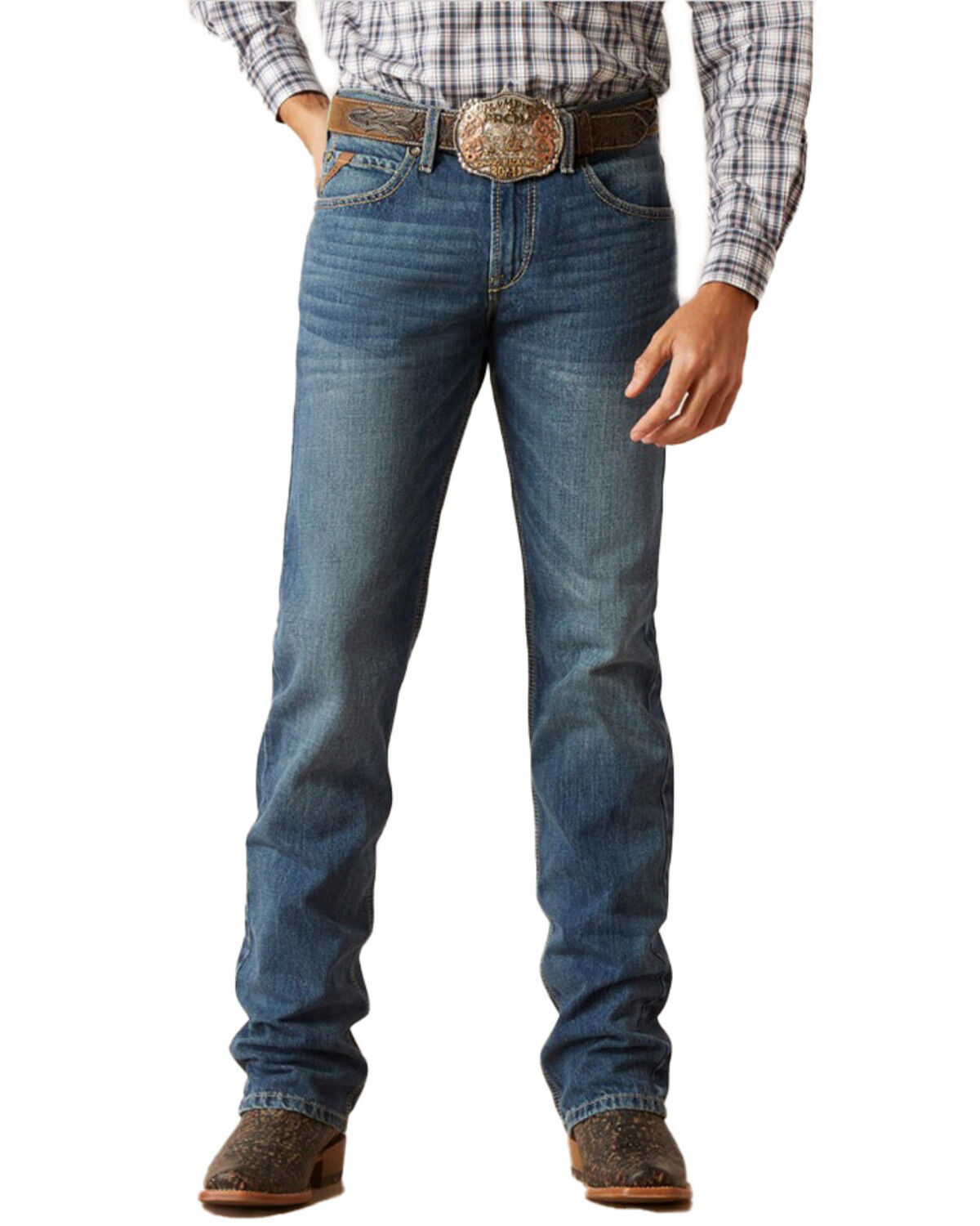 Image #2 - Ariat Men's M7 Ezra Medium Wash Slim Straight Denim Jeans, Medium Wash, hi-res