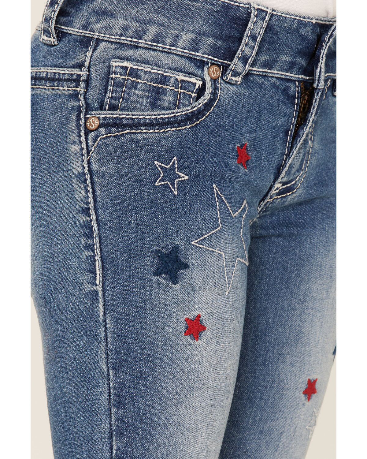 Image #2 - Shyanne Little Girls' Light Wash Americana Star Flare Jeans, Blue, hi-res
