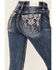 Image #2 - Miss Me Women's Dark Rise Mid Wash Geo Feather Pocket 34" Bootcut Stretched Denim Jeans, Dark Wash, hi-res