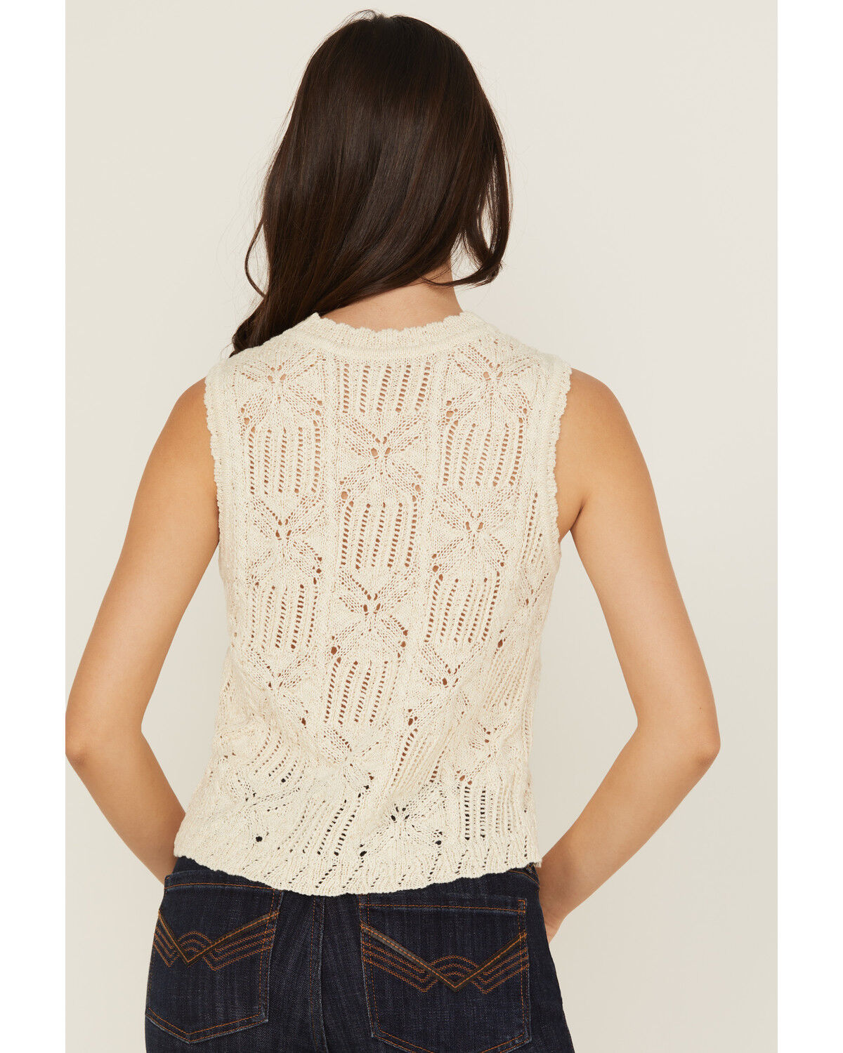 Image #4 - Shyanne Women's Tie-Front Crochet Sweater Vest, Ivory, hi-res