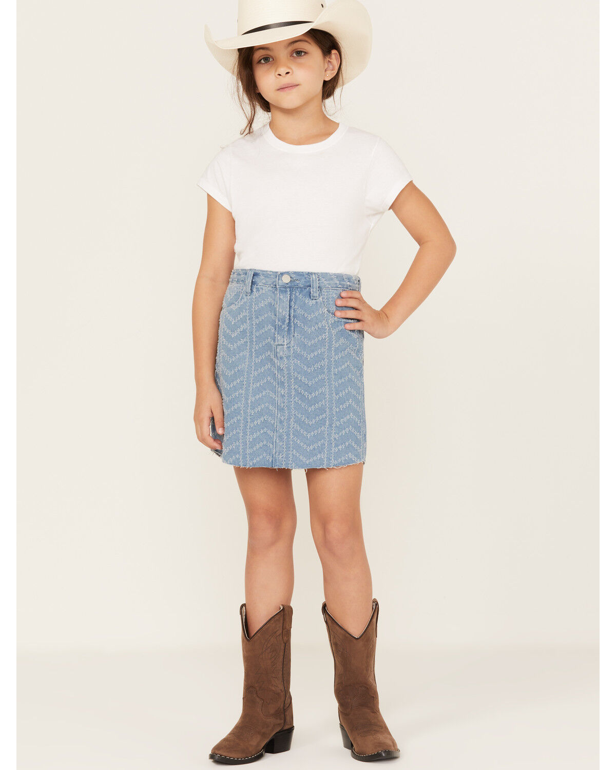 Image #1 - Hayden Girls' Herringbone Textured Denim Skirt, , hi-res
