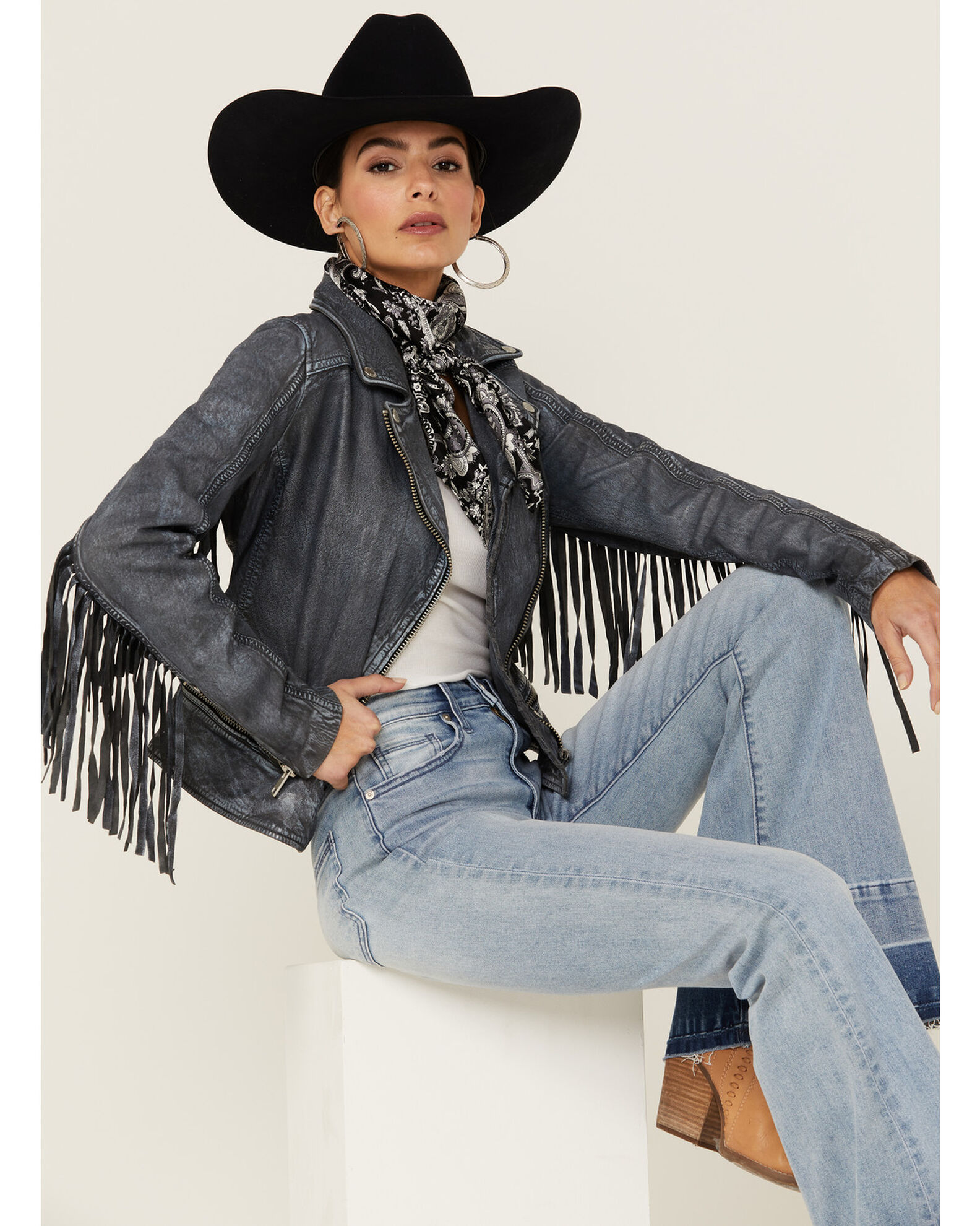 Mauritius Leather Women s Melbourne Denim Fringe Leather Jacket