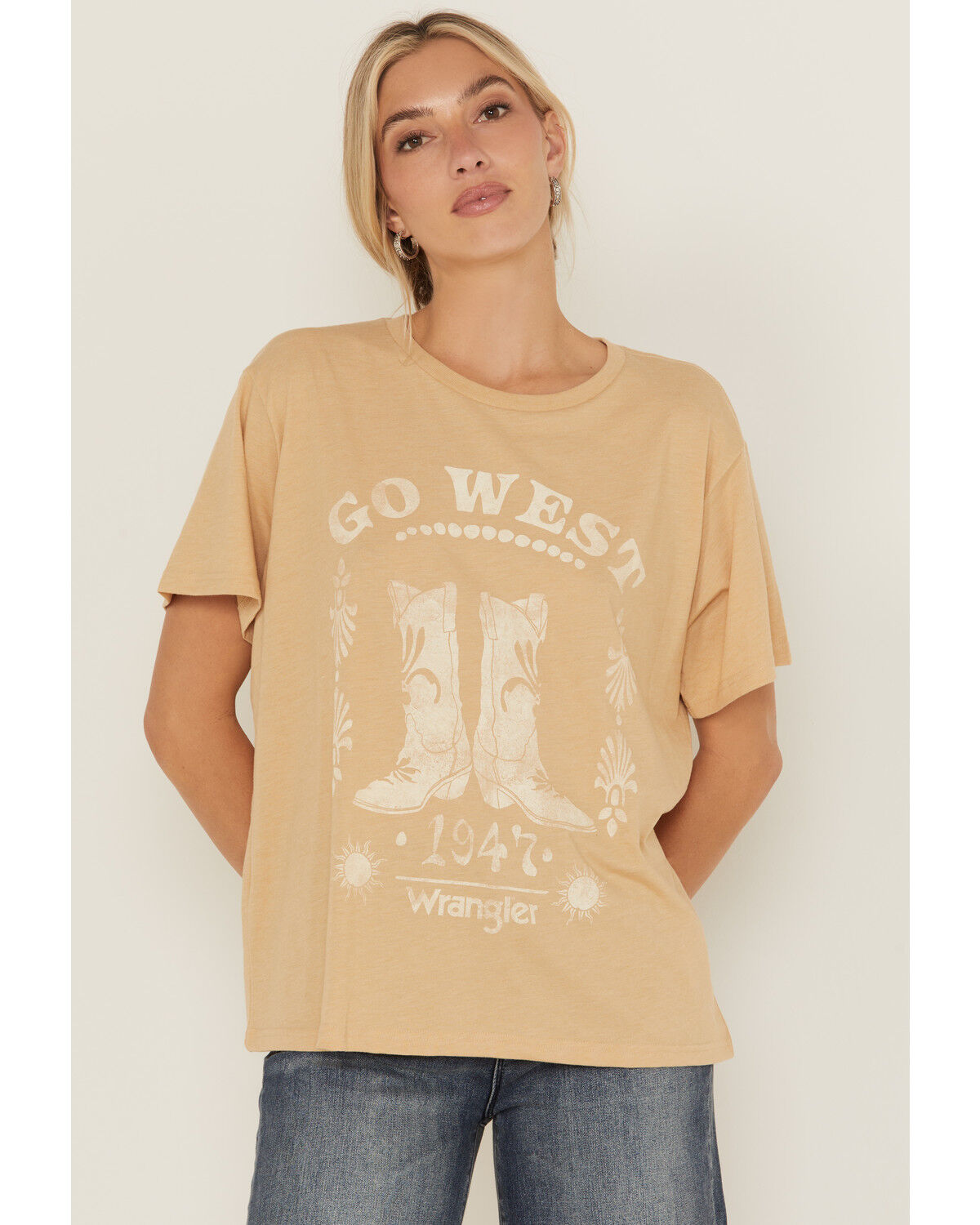 Image #1 - Wrangler Women's Go West Short Sleeve Girlfriend Graphic Tee, Mustard, hi-res
