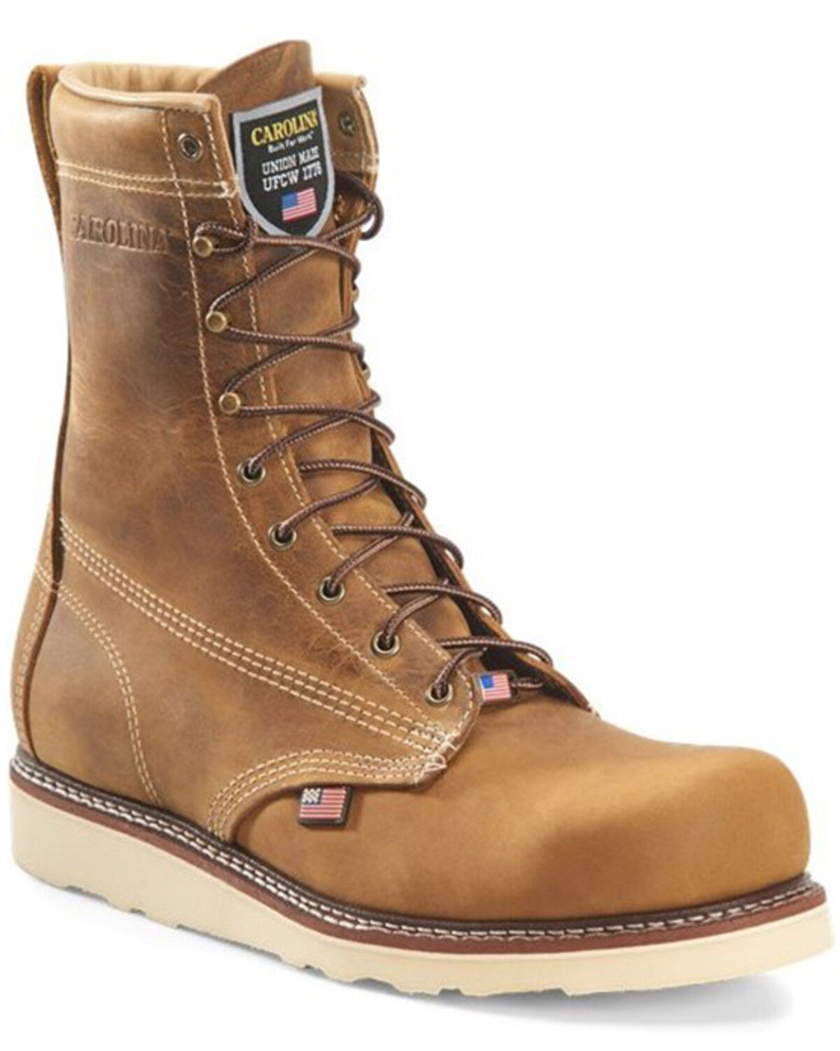 Image #1 - Carolina Men's 8" AMP USA Lace-Up Work Boots - Steel Toe, Brown, hi-res