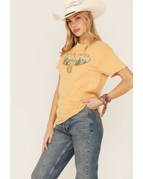 Image #1 - Youth in Revolt Women's Mineral Wash Wild Soul Thunderbird Graphic Tee, Mustard, hi-res