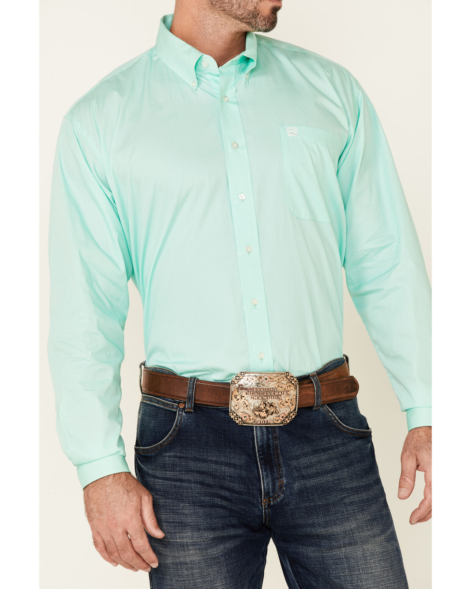 Image #3 - C‌inch Men's Solid Long Sleeve Button-Down Western Shirt, Green, hi-res