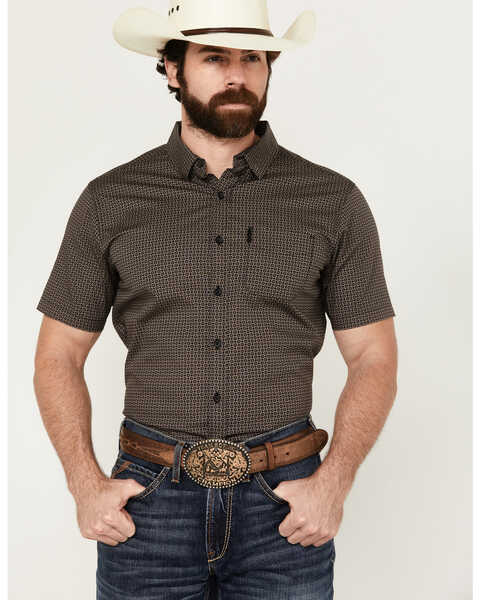 Ariat Men's Milo Geo Print Short Sleeve Button-Down Stretch Western Shirt , Black, hi-res